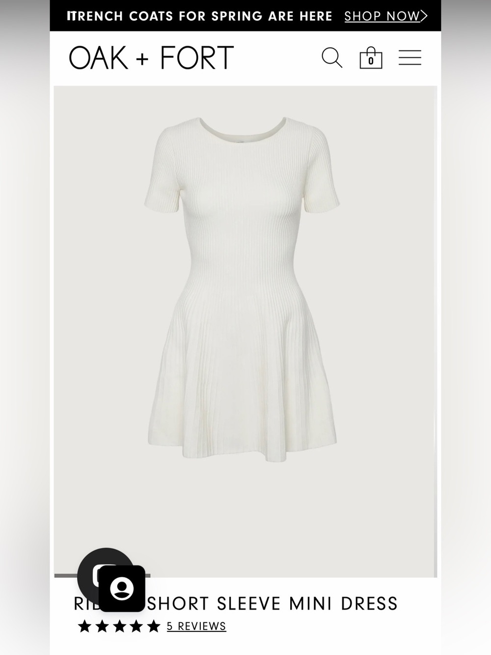 OAK + FORT White Ribbed Short-Sleeve Fit-and-Flare Dress
